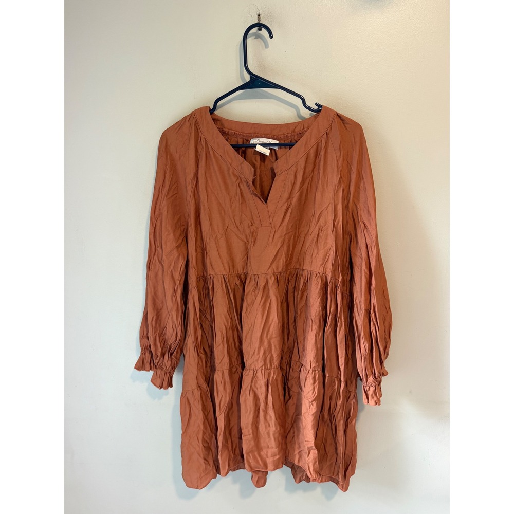 Paisley Vine Rust Orange Tiered Babydoll Mini Dress CK535D Womens Large Boho